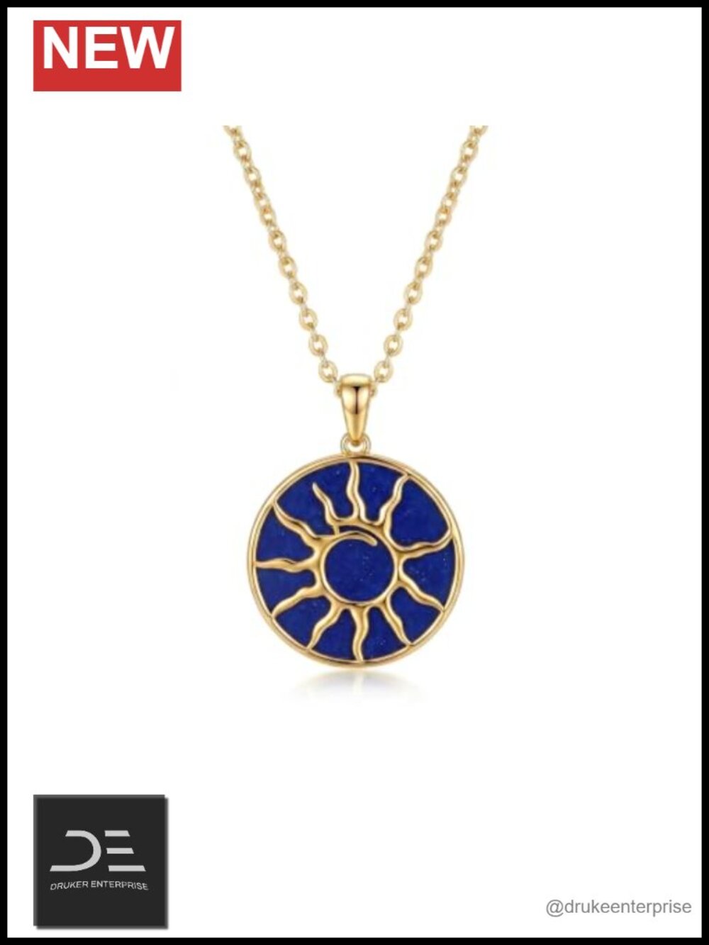 14K Gold Plated Natural Lapis Lazuli Sun Pendant Necklace with Gift Box